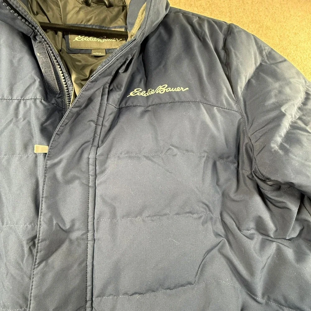 Eddie Bauer Mens Navy Blue Hooded Puffer Jacket‎ Quilted Insulated Coat Large